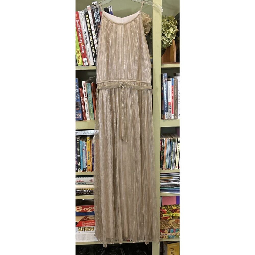 Alexa B Nites Women's Sleeveless Gold Maxi Dress Size 8 Goddess Ethereal Sweater